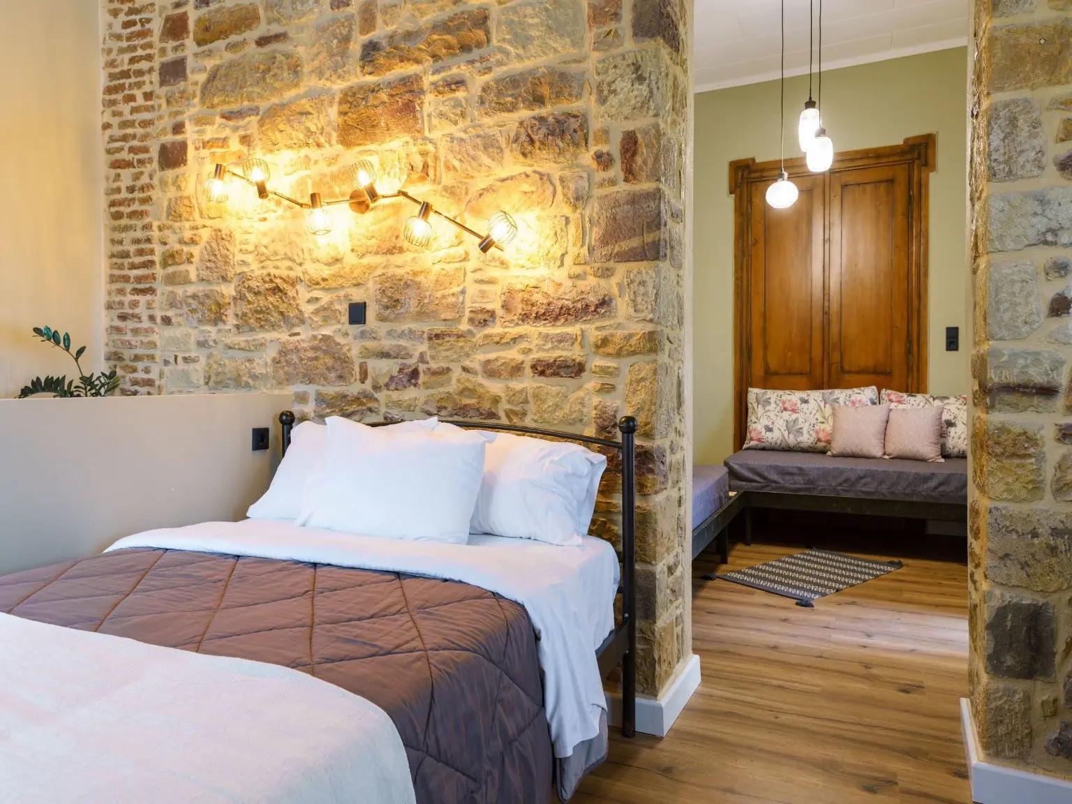 Stone-built guest room at Voulamandis House accommodation in Kambos, Chios